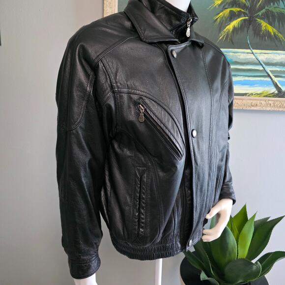 Sergio Vadducci Men's Black Leather Motorcycle Jacket Size Small Zip Snap - Picture 6 of 16